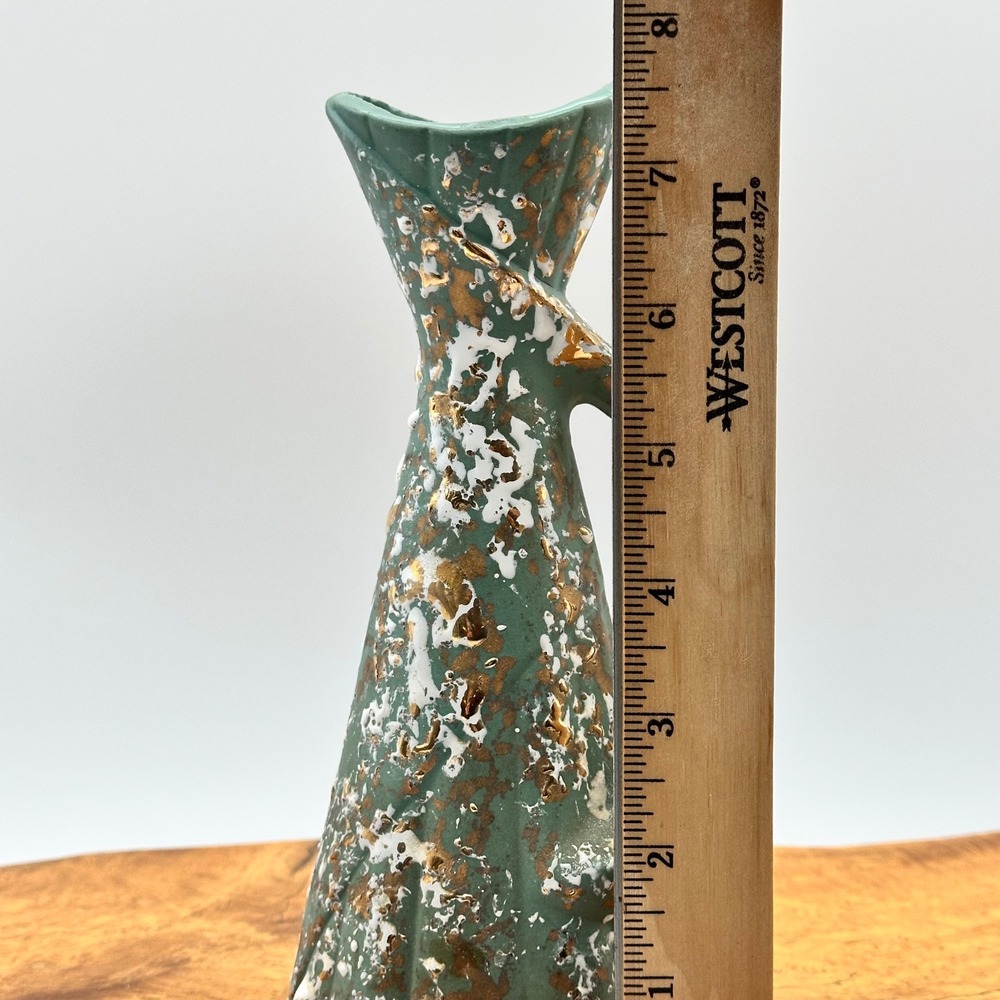 Mid Century Modern Teal Gold Splatter Ceramic Pitcher Ewer Vase MCM 7.5" - Picture 2 of 5